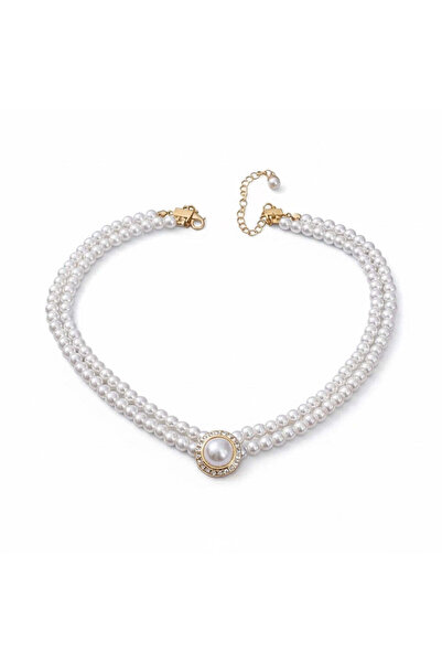 Pursehuit Colier tip choker auriu, cu perle și pietre, Otma C10