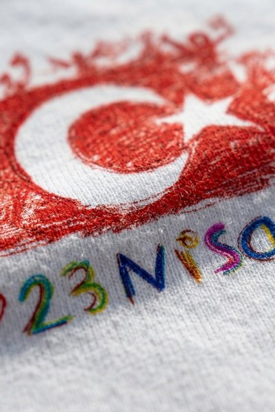 BB T SHIRTS 23 April Special Digital Print White Children's T-Shirt with Turkish Flag