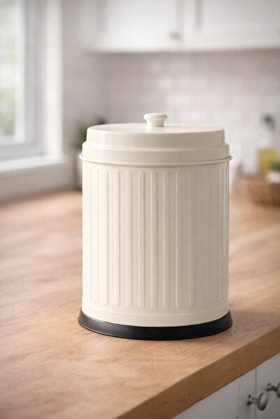 Yufira Life Tezgah Üstü Kapaklı İç Kovalı Vintage Model Krem 3LT Çöp Kovası –...