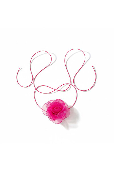 Pursehuit Colier tip choker, roz, cu floare, Benta C15
