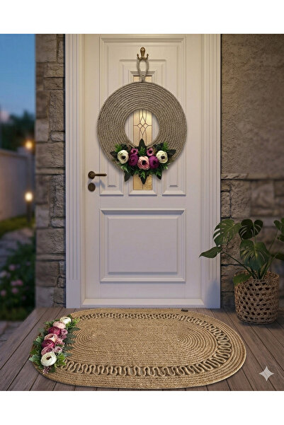 FELIX HOME Çiçekli hasır paspas kapı süsü takım