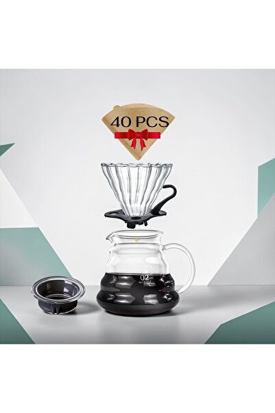 LUXURY طقم V60 سيرفر مقاس 02 حجم 500مل مع قمع بقاعدة 02 مع هدية 40 قطعة فلاتر...