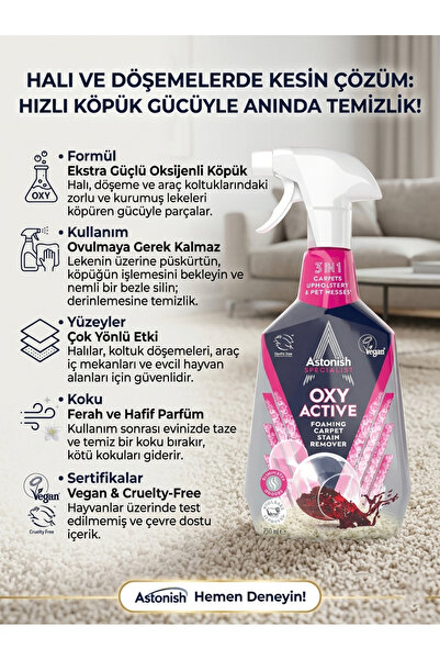 Astonish Leke Çıkarıcı Aktif Oksijenli Köpük 750 ML - Halı, Koltuk ve Döşeme Temizleyici