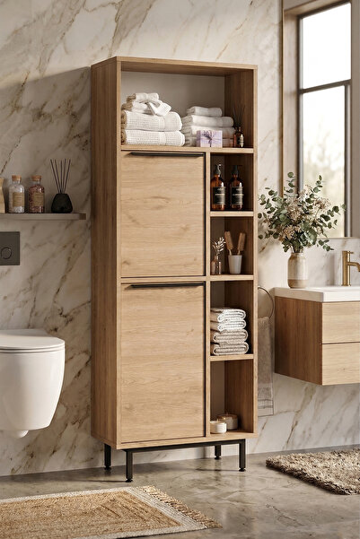 Yurudesign Ocean Banyo Dolabı Çok Amaçlı Dolap 2 Kapaklı Metal Ayaklı Sepet O...