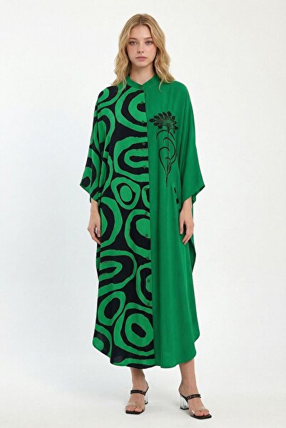 loia Women's Green Embroidered Maxi Length Woven Viscon Stylish Dress L26-Bcv...