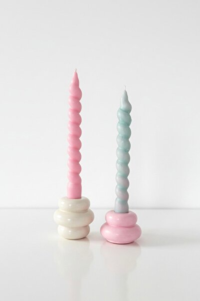 Minic Store 2'li Donut Şamdan Ekru & Pembe Mum Tutacağı