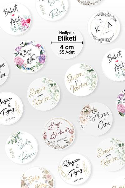 Düğün, Kına Gecesi, Nişan, Söz Vb. Hediyelik Etiketi / Sticker (55 ADET - 4 CM)