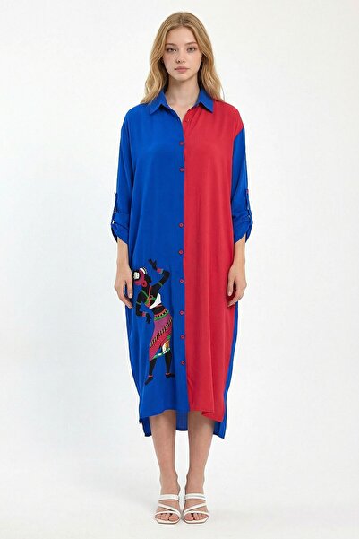 loia Women's Saks Embroidered Maxi Length Woven Viscose Stylish Dress L26-Bcv...