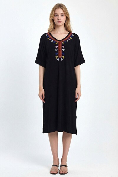 bacc Μαύρο Κεντημένο Πλεκτό Φόρεμα από Βισκόζη