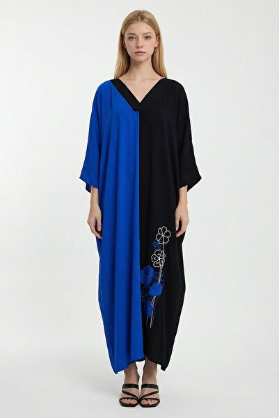 loia Γυναικείο πουκάμισο με λαιμόκοψη V, κεντημένο, με χρωματικά μπλοκ, μακρύ...