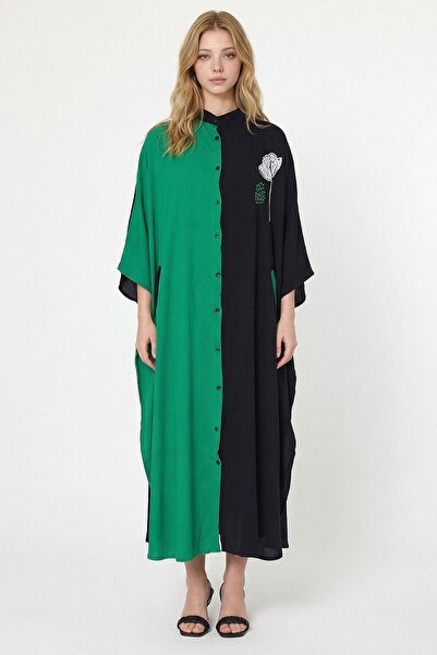 loia Women's Green Embroidered Maxi Length Woven Viscose Stylish Dress L26-Bc...