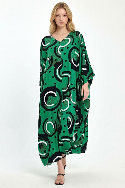 loia Γυναικείο φόρεμα με πράσινο στάμπα, μάξι μήκους, υφαντό από βισκόζη, κομ...
