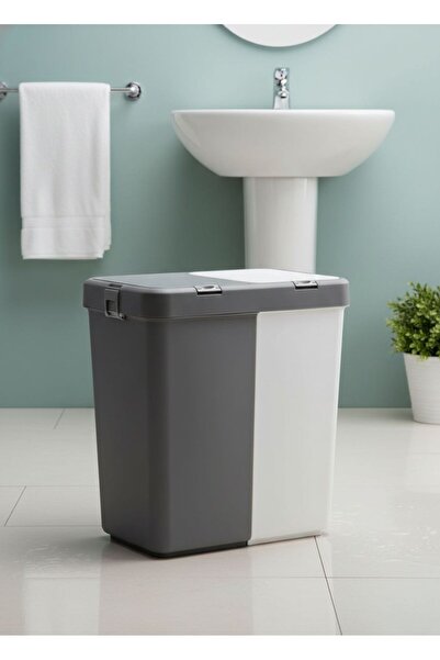 Jet's Home 2'li Kirli Sepeti İki Bölmeli Çamaşır Sepeti Antrasit-Beyaz Renkli...