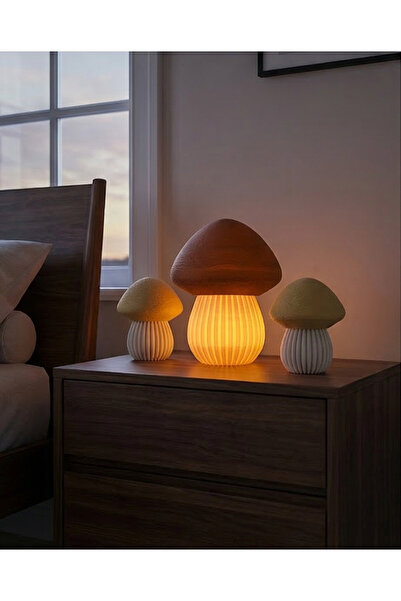 RUBYTAKI Dekoratif Işıklı Mantar Biblo Seti , Tealight Led Mumlu
