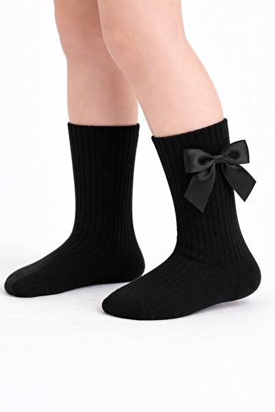 ArdenKids Siyah Kurdeleli Bebek Diz Altı Çorap