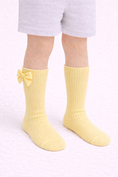 Derinin Tokaları Sarı Kurdeleli Bebek Diz Altı Çorap
