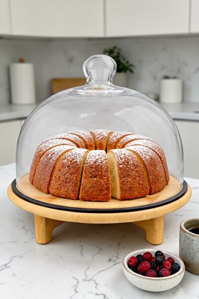 Bereketli Store Egehome Cam Kapaklı Ayaklı Bambu Sunumluk | 25 cm Dekoratif S...