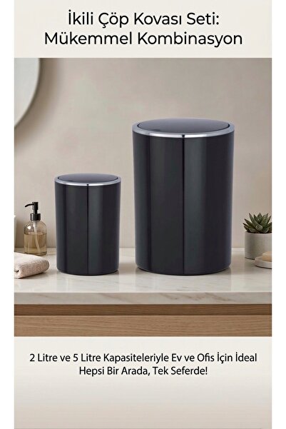 Saban 2'li Siyah, Çöp Kovası 5 Litre Ve 2 Litre - İnca Model