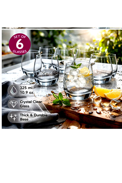 Generic Water and Soft Drink Glasses, 6-Piece Set, 325ml Durable Water, Juice...