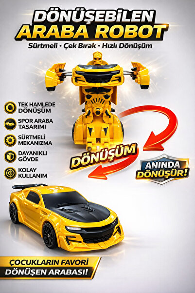 YILDIRIM OYUNCAK Transformers Arabaya Dönüşen Çek Bırak Robot Sarı Oyuncak Araba