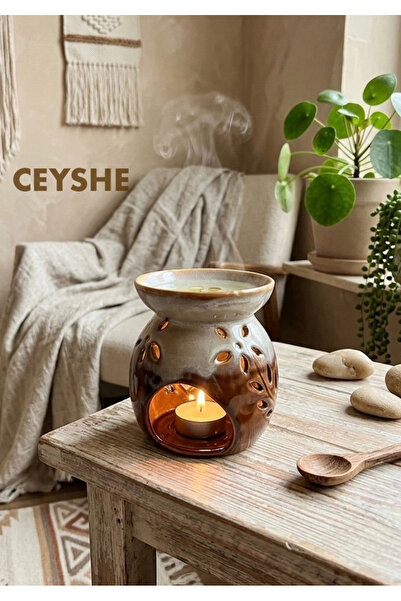CeyShe Premium Seramik Lüks Kahverengi Buhurdanlık