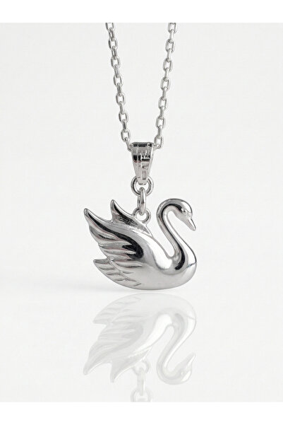 Ashak Accessories Kadın 925 Ayar Gümüş Zincirli Kuğu Asil Zarif Swan Kolye