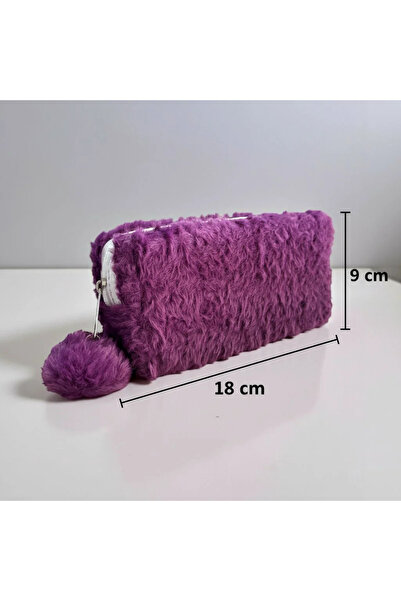 Elegance حقيبة أقلام أرجوانية مع بومبوم من القطيفة