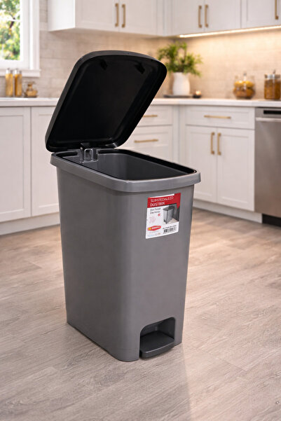 Store 40 Lt Slim Pedallı Plastik Çöp Kovası 40 Lt Slim Gri Çöp Kovası Mutfak ...
