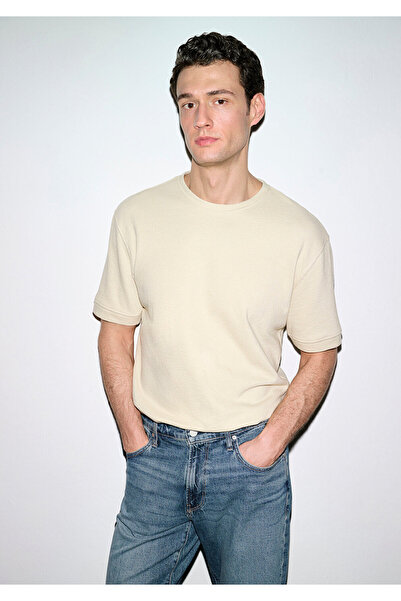 Mavi Beigefarbenes T-Shirt mit Rundhalsausschnitt, lockere Passform / bequeme...