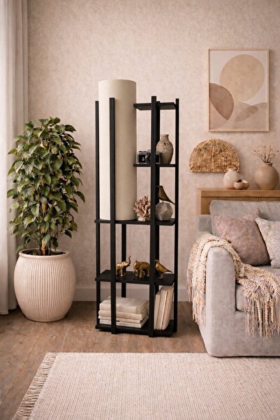 Turkish Home مصباح أرضي مودرن أسود مع رفوف تخزين – 140 سم