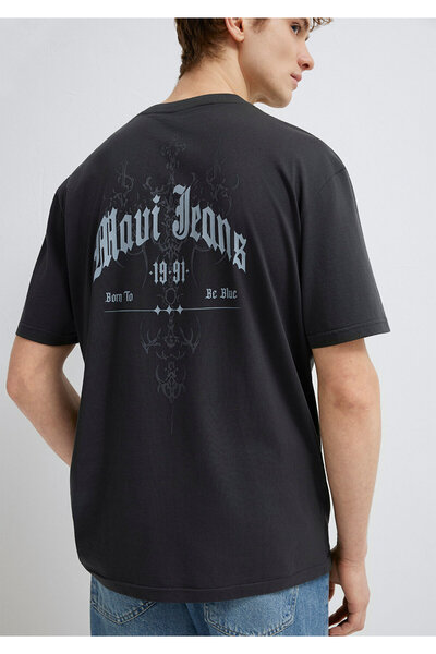 Mavi Jeans-bedrucktes Anthrazit-T-Shirt mit lockerer Passform / lockerem, beq...