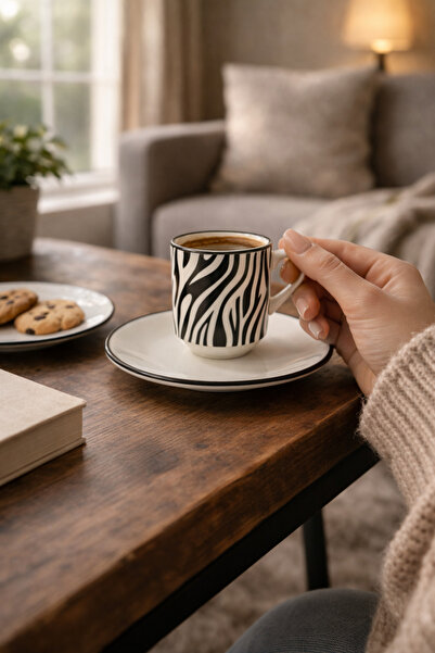 HAZEM Seramic Kahve Fincan Takımı Zebra Desenli 2 Kişilik Modern Lüx Pinteres...