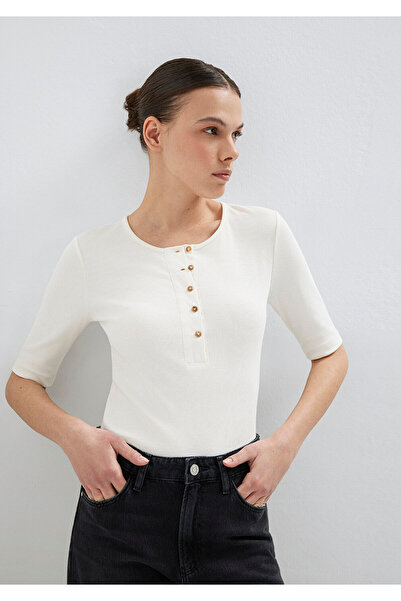 Mavi Button Detailed Ecru T-Shirt Fitted / Bodycon Cut 1613852-70051