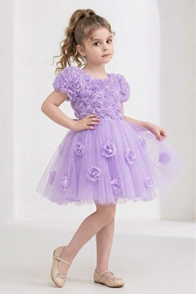Mnk Baby&Kids Rosali Lase Detay Kız Tütü Abiye Elbise M00803 LİLA