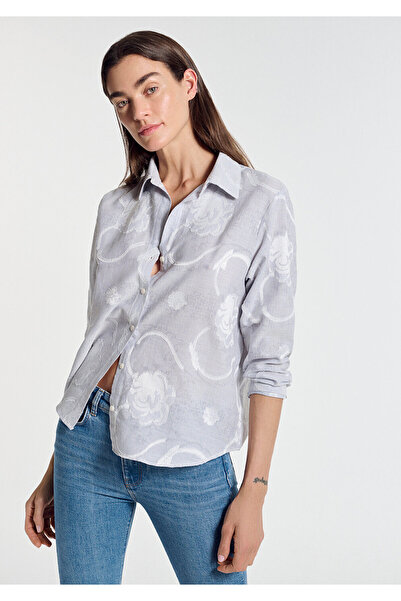 Mavi Baskılı Açık Gömlek Loose Fit / Bol Rahat Kesim 1211437-84336