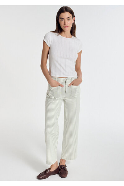 Mavi Green Striped Ecru Trousers 1011161-85171