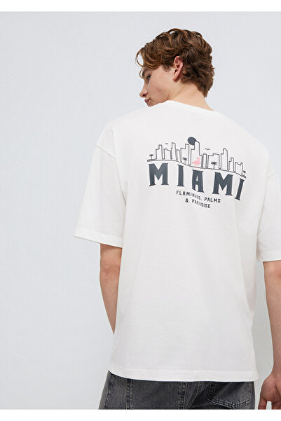 Mavi Miami Bedrucktes Ecru-T-Shirt Oversize / Weit geschnitten 0613296-70057