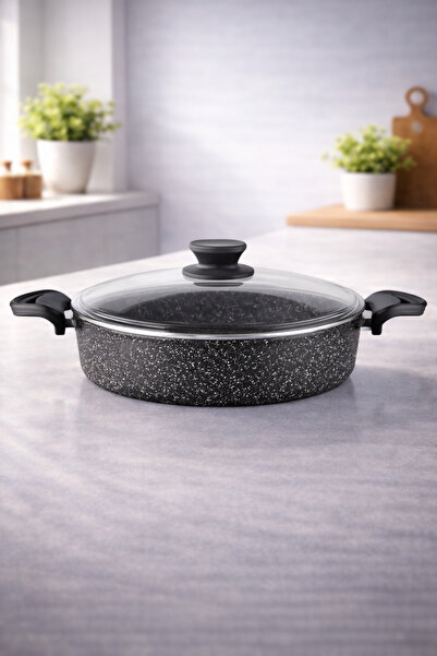 PROMO STAR وعاء جرانيت مسطح مقاس 22 سم من دييز، أسود غير لاصق