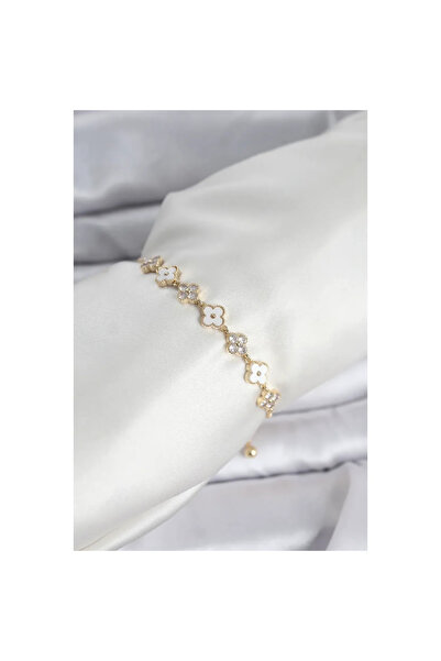 Generic Brand Gold Color Zircon Stone Row Clover Model Women's Bracelet with ...