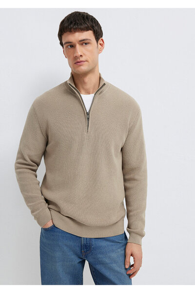 Mavi Beigefarbener Pullover mit halbem Reißverschluss, normale Passform 07103...