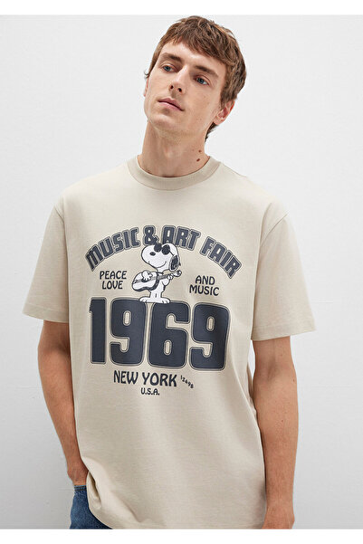 Mavi Snoopy Baskılı Bej Tişört Loose Fit / Bol Rahat Kesim 0612928-70322