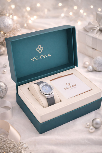 belona ساعة نسائية فاخرة مقاومة للماء مصنوعة من الفولاذ المقاوم للصدأ وسوار مطاطي BW12004-02