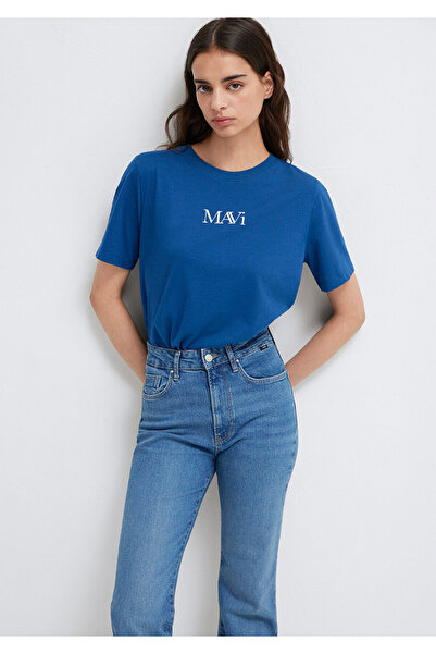 Mavi Marineblaues T-Shirt mit Logo-Print, reguläre Passform 1611594 -82625