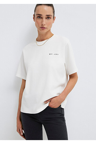 Mavi MV bedrucktes Interlock-T-Shirt in Ecru, reguläre Passform / normaler Sc...