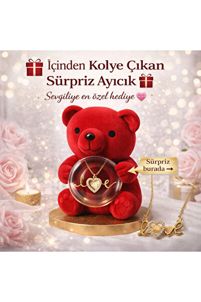 seraptakidunyasi Sevgiliye Hediye Kutusu Sürpriz Ayıcıklı Dönen Güllü Kolye H...