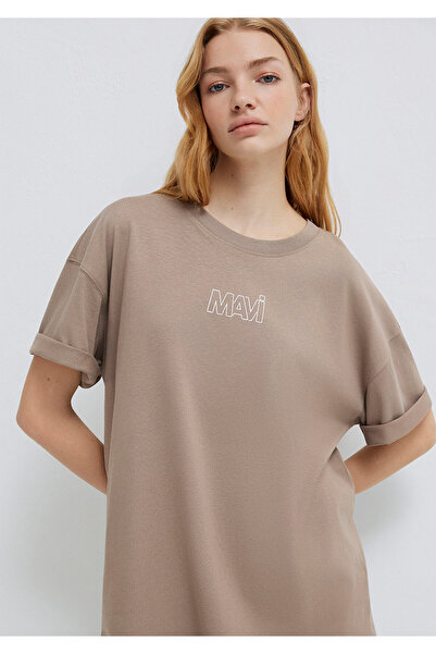 Mavi Beigefarbenes T-Shirt mit Logo-Print, Übergröße/weiter Schnitt1611592-70364