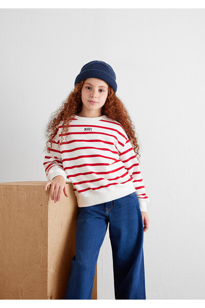 Mavi Rot gestreiftes Sweatshirt mit Logo-Print 7s10038-82054