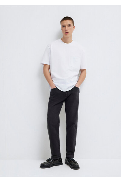 Mavi Weißes Basic-T-Shirt mit Taschendetail, lockere Passform / lockere, ents...