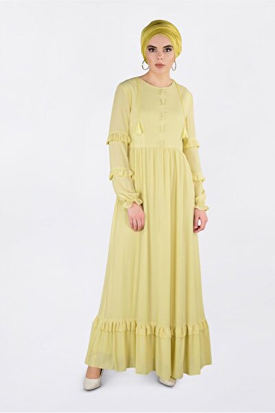 Alvina Button Detailed Ruffle Dress 4357