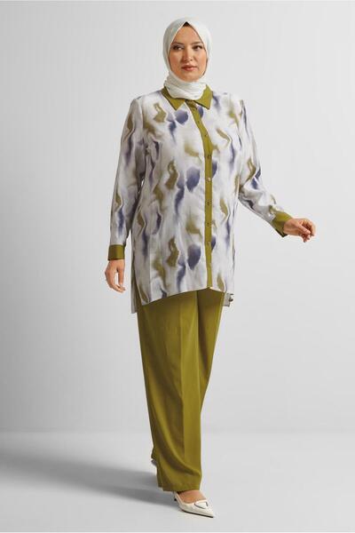 Alvina Patterned Large Size Pants Suit 20706